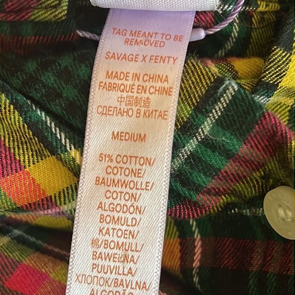 Savage Fenty plaid button up shirt top raw hem size medium - Picture 11 of 11